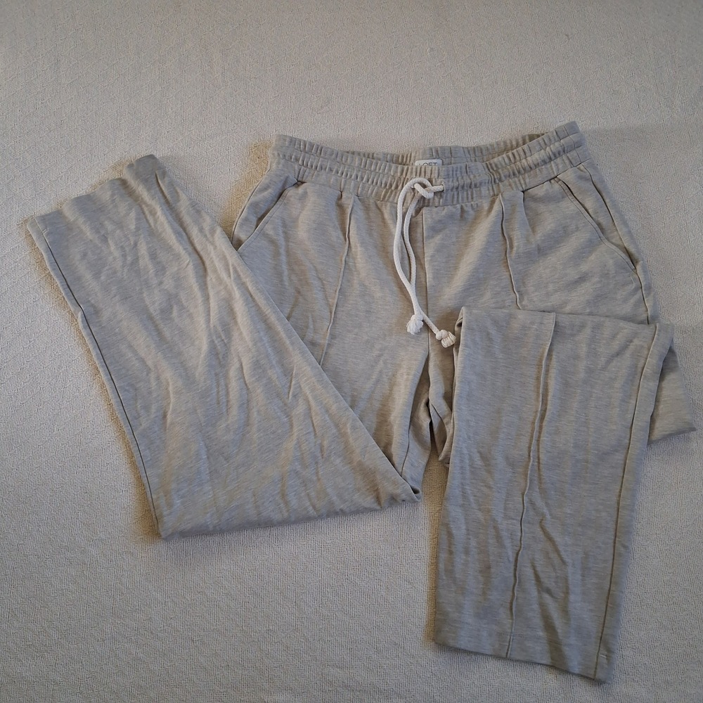 loft gray drawstring waist casual pants minimalist neutral comfort lounge chic